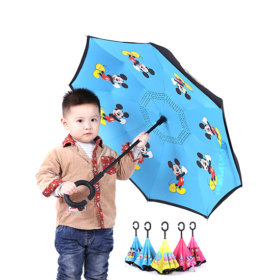 Kid Size Double Canopy Inverted Umbrella,Cartoon Printing Reverse Umbrella For Children