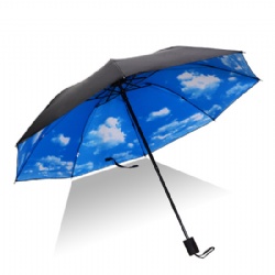 Blue Sky and White Cloud Cheap Classic 3 Fold Compact Umbrella Full Color Printing For Lady