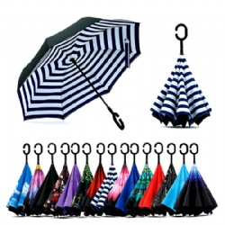 Double Layer Inverted Umbrella with C-Shaped Handle, Anti-UV Waterproof Windproof Straight Umbrella for Car Rain Outdoor Use