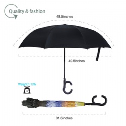 Auto Open Inverted Umbrella Double Layer Reverse Umbrella, UV Protection Windproof Straight Umbrella Inside Out Umbrella for Car with C-Shaped Handle