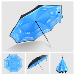 LED Inverted Umbrella Reverse Umbrella with Flashlight Handle