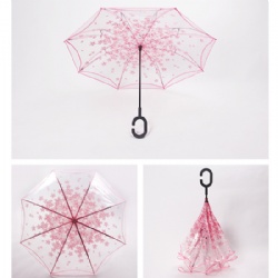 Clear Inverted Umbrella Double Layered Transparent Reverse Umbrella with C-Shaped Handle
