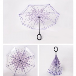 Clear Inverted Umbrella Double Layered Transparent Reverse Umbrella with C-Shaped Handle