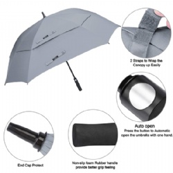 Extra Large Golf Umbrella 62 inch Vented Square Umbrella Windproof Auto Open Double Canopy Oversized Stick Umbrella