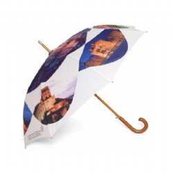 Classic Auto Open Umbrella with Real Wooden Hook Handle