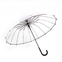 16 Ribs Auto Open Straight Stick Transparent Clear Umbrella