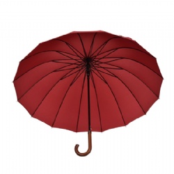 Custom Logo 16 Ribs Automatic Straight Golf Umbrella,Wooden Crook Handle